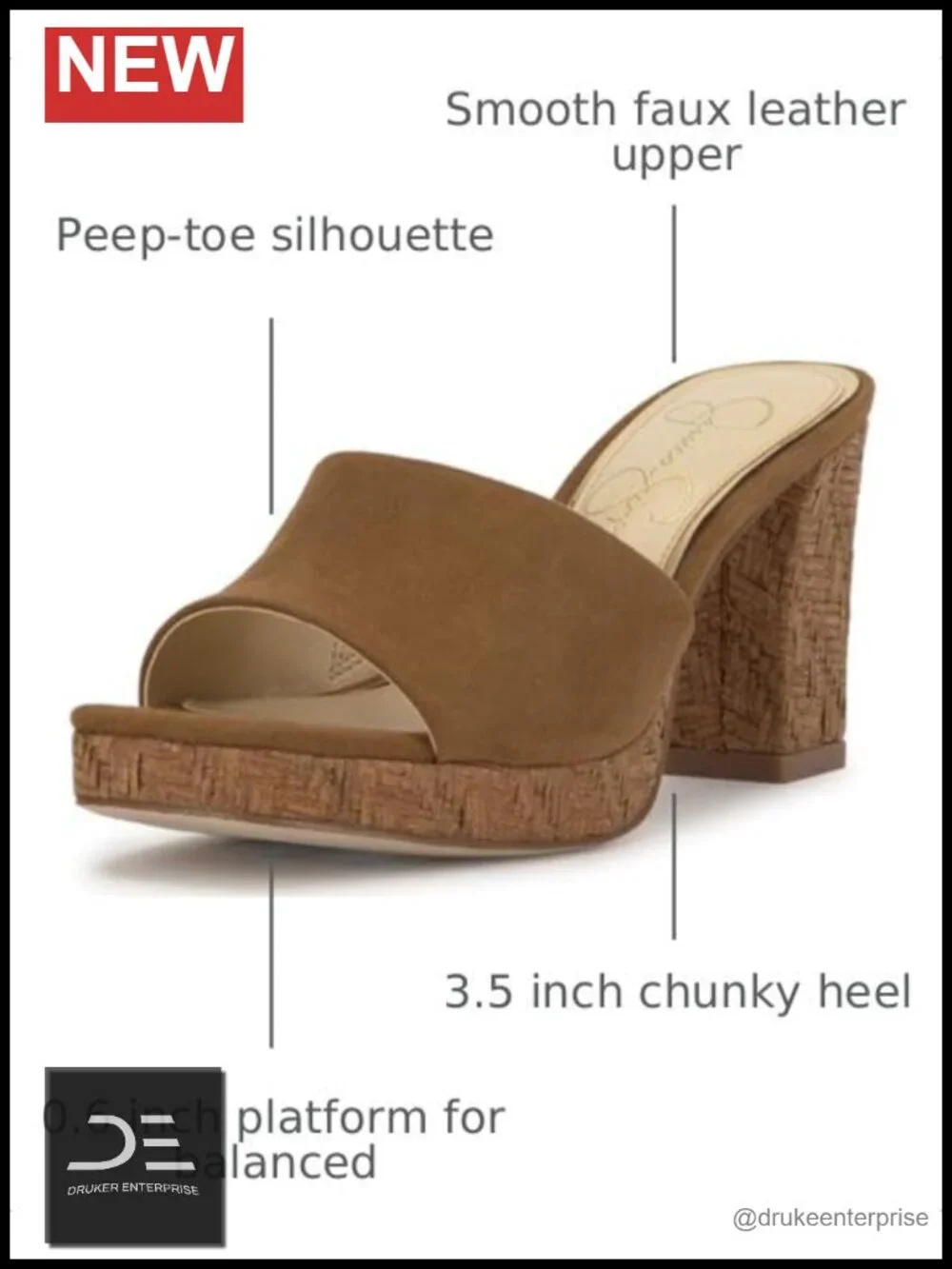 Faux Suede Chunky High Heel Slip On Platform Mules Sandals Peep Toe